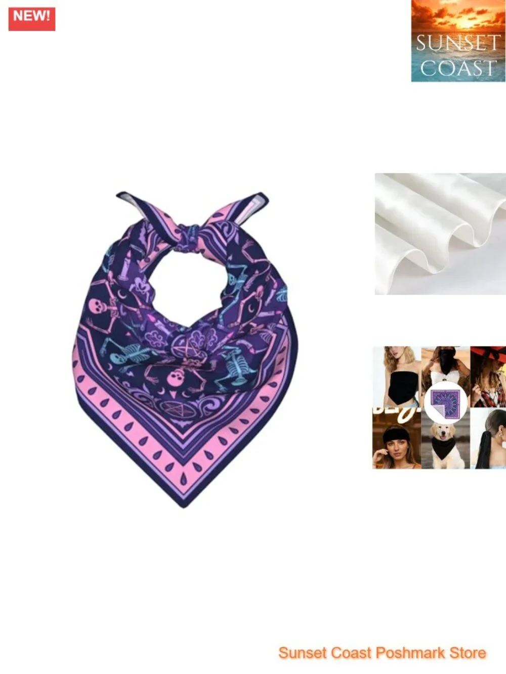Gothic Square Neck Scarf Bandana Women Fashion Silk Satin Headscarf